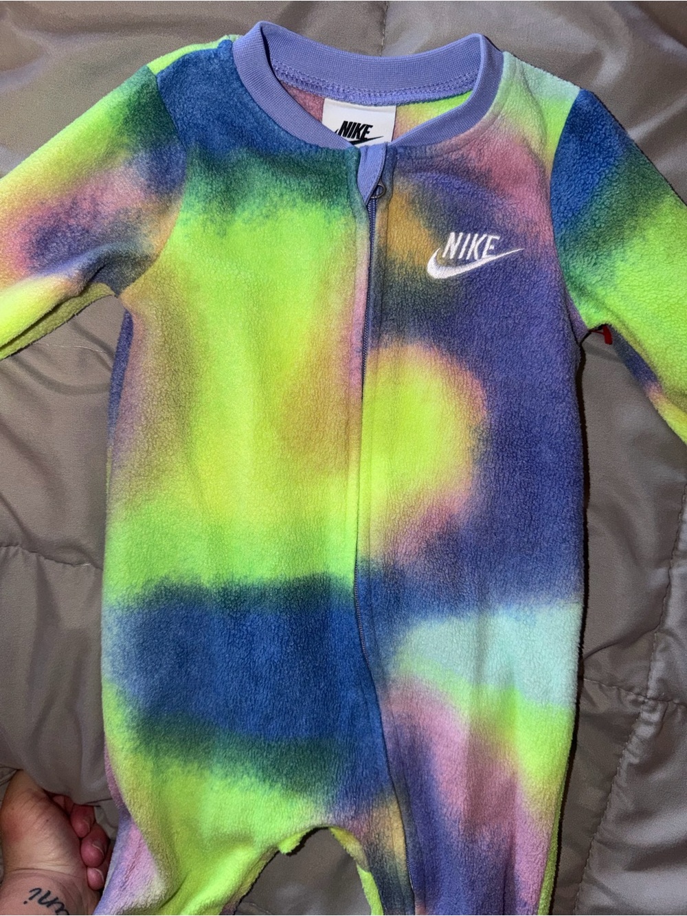 Nike Neon Tie-Dye Fleece Baby One-Piece - Green Blue Purple Pink